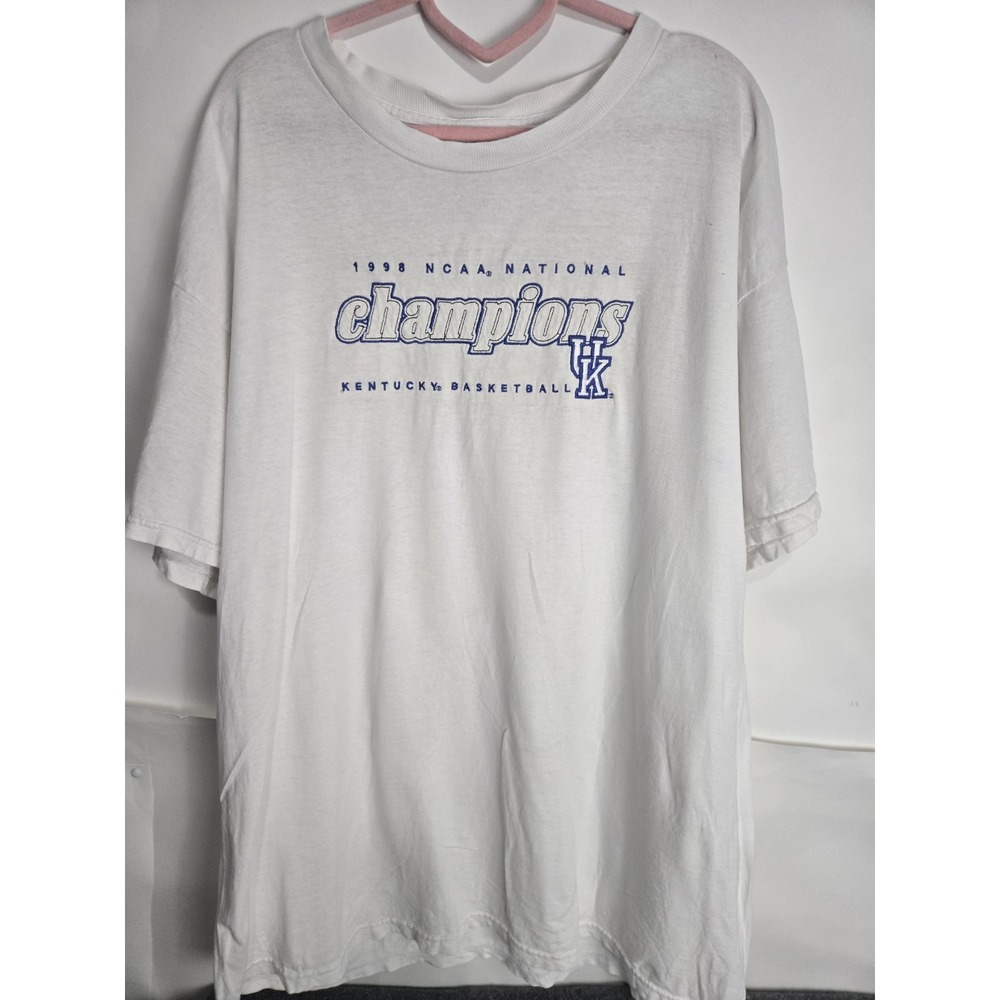 Vintage 90s Kentucky Wildcats Shirt X Large White Blue Spell Out 1998 Champions